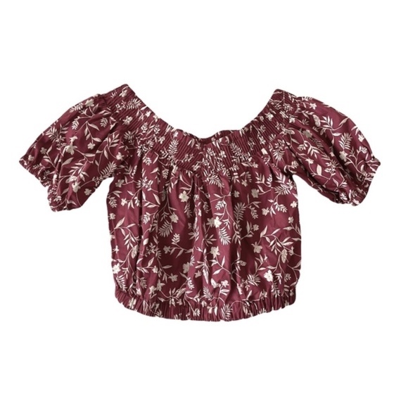 Bar III | New Red Off The Shoulder Floral Print Smocked Cotton Crop Top, Small - Picture 1 of 7